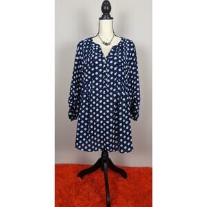 Avenue Navy & White Polka Dot V Neck 3/4 Sleeve Button Down Blouse Top 18/20